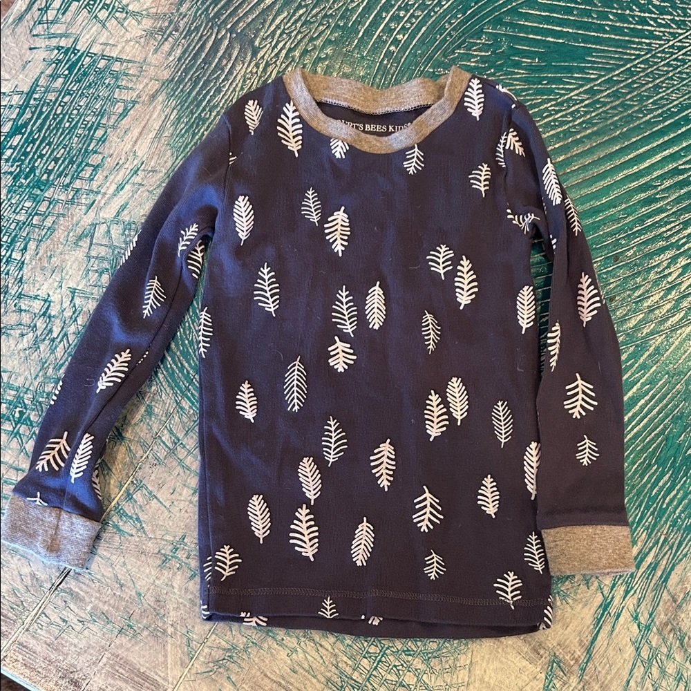 Burt's Bees Kids Dark Blue Leaf Print Long Sleeve Tee